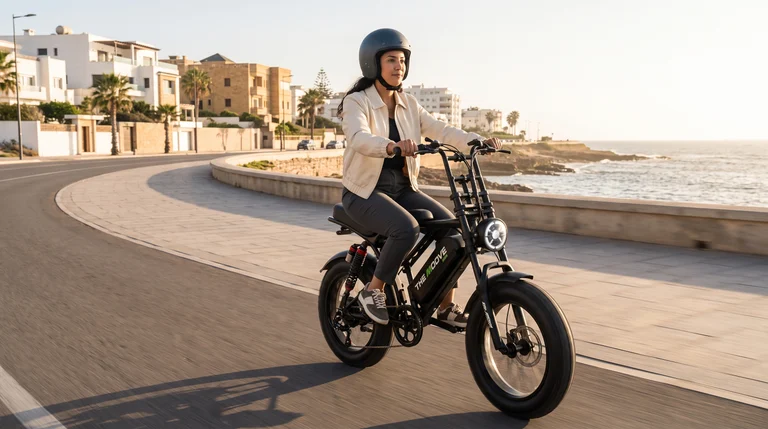Moove Scrambler Fatbike en balade sur corniche au Maroc